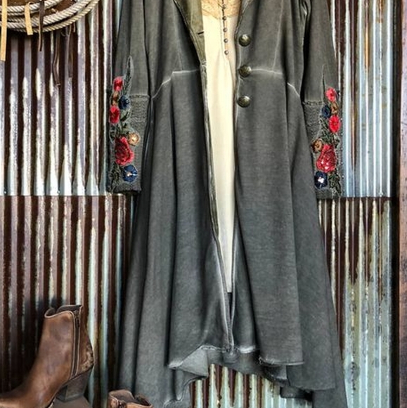 NWT Steampunk Wearable Art Metalic  Golden Embroidery Velvet Long Coat - Picture 15 of 16